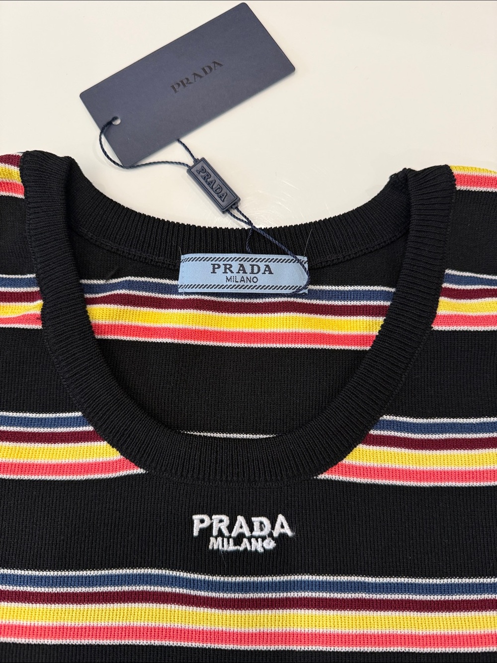 Prada Black Striped Knit Tank Top with Pink, Yellow & Blue Stripes - Picture 4 of 13